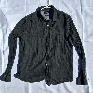 Vince Mens Cotton Button Down, Size Large, Dark Gray